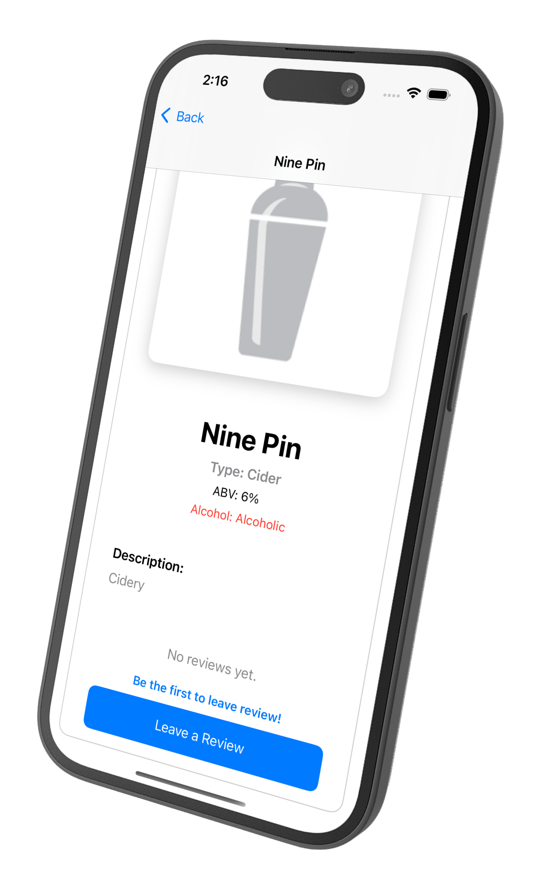 Drink details page mockup